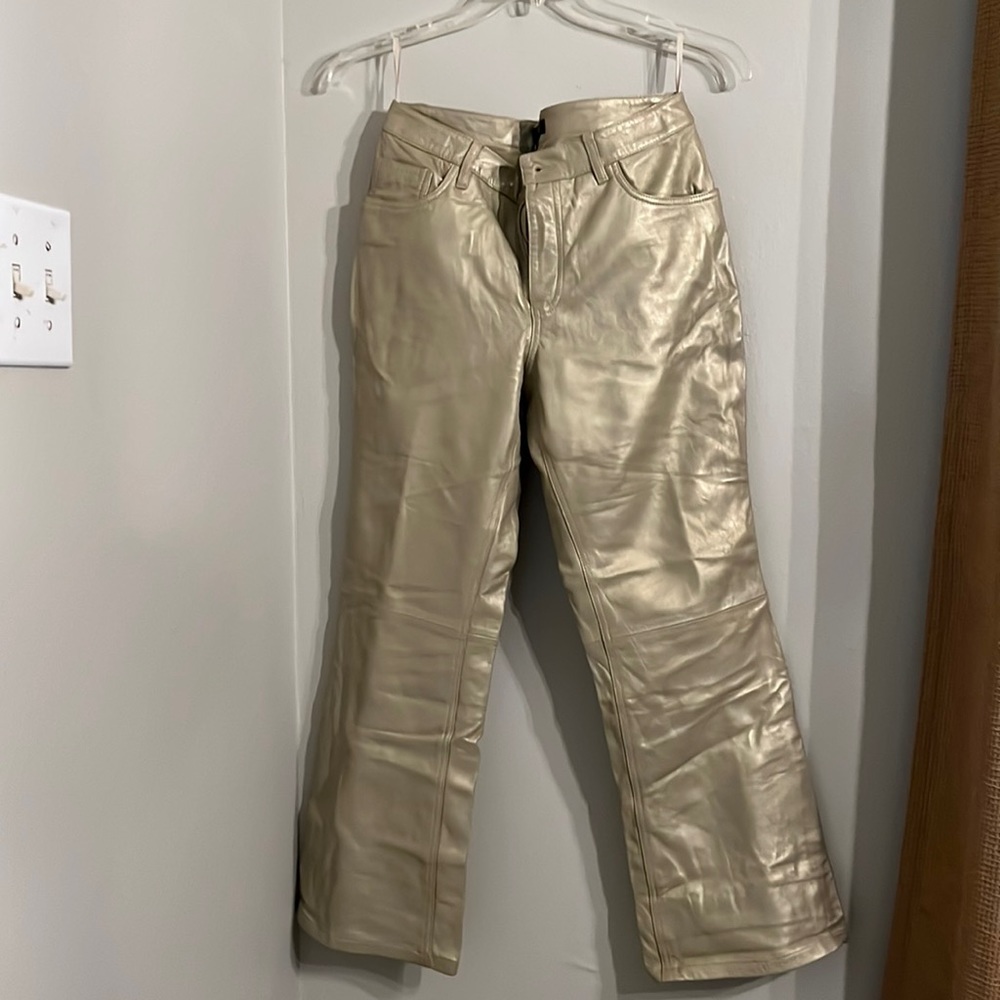 Vintage Express 100% Leather light gold Pants  size11/12 perfect condition